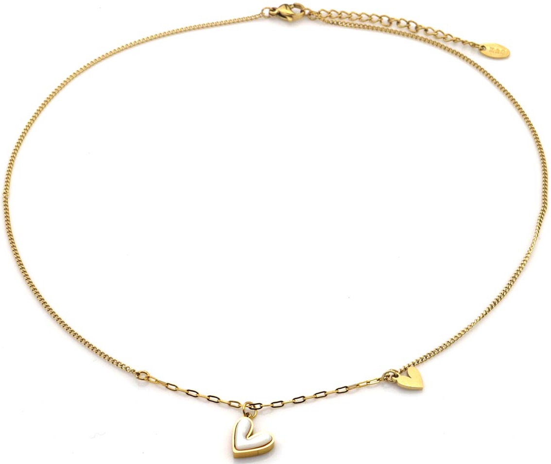 C-E21.1 N2517-011G S. Steel Necklace 6mm Heart MOP 40-45cm