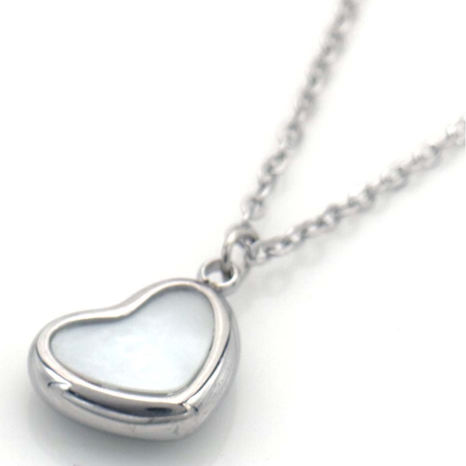 C-E3.2 N2517-014S S. Steel Necklace 10mm Heart MOP 40-45cm