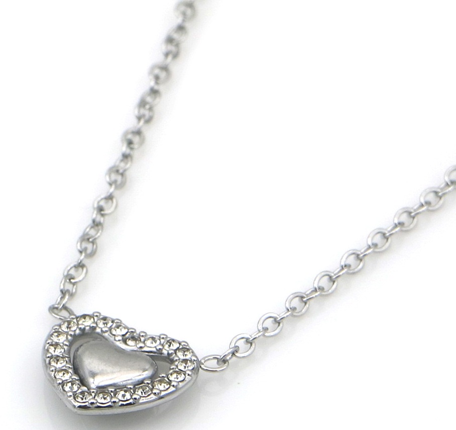 G-C18.4 N25106-069S S. Steel Necklace Heart Crystals 40-45cm