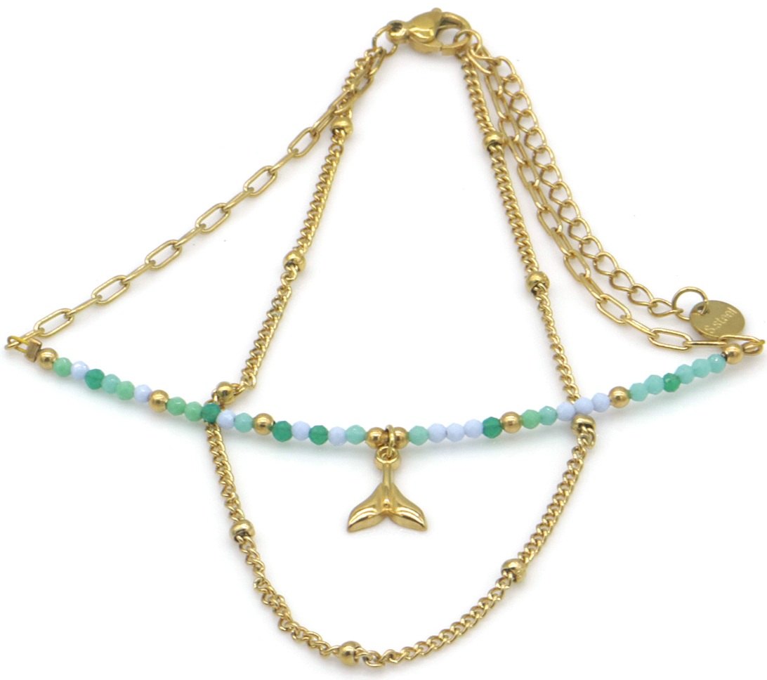 F-B4.4 ANK1036-005G S. Steel Anklet Layered Glassbeads