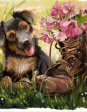 Q-J7.1 GD77144 Diamond Painting Canvas 40x30cm - Painting 35x25cm Dog Shoe