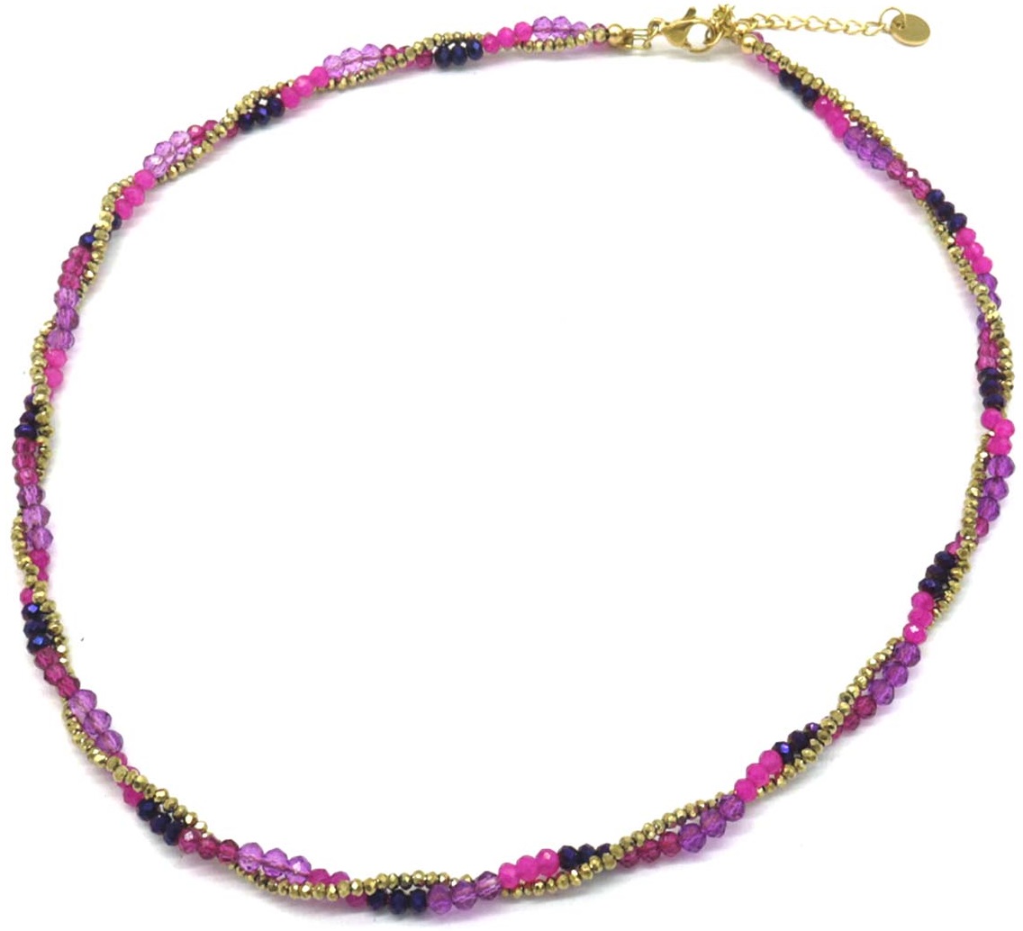 I-F17.1 N221-322 No.5 S. Steel Necklace Glassbeads  39-45cm Purple