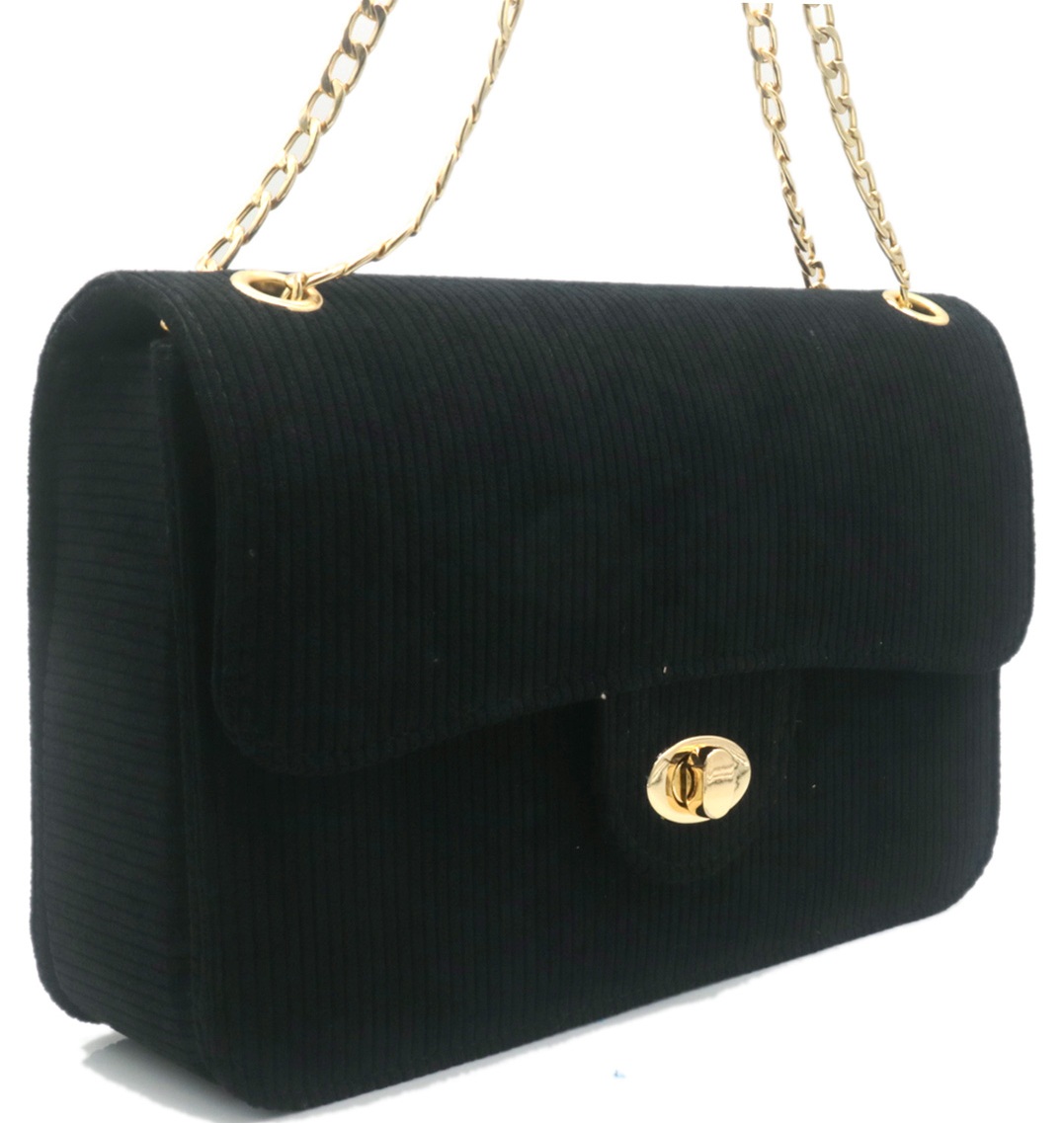 R-P4.2 BAG1020-003-2 PU Bag with Rib Fabric 27x17x7.5cm Black