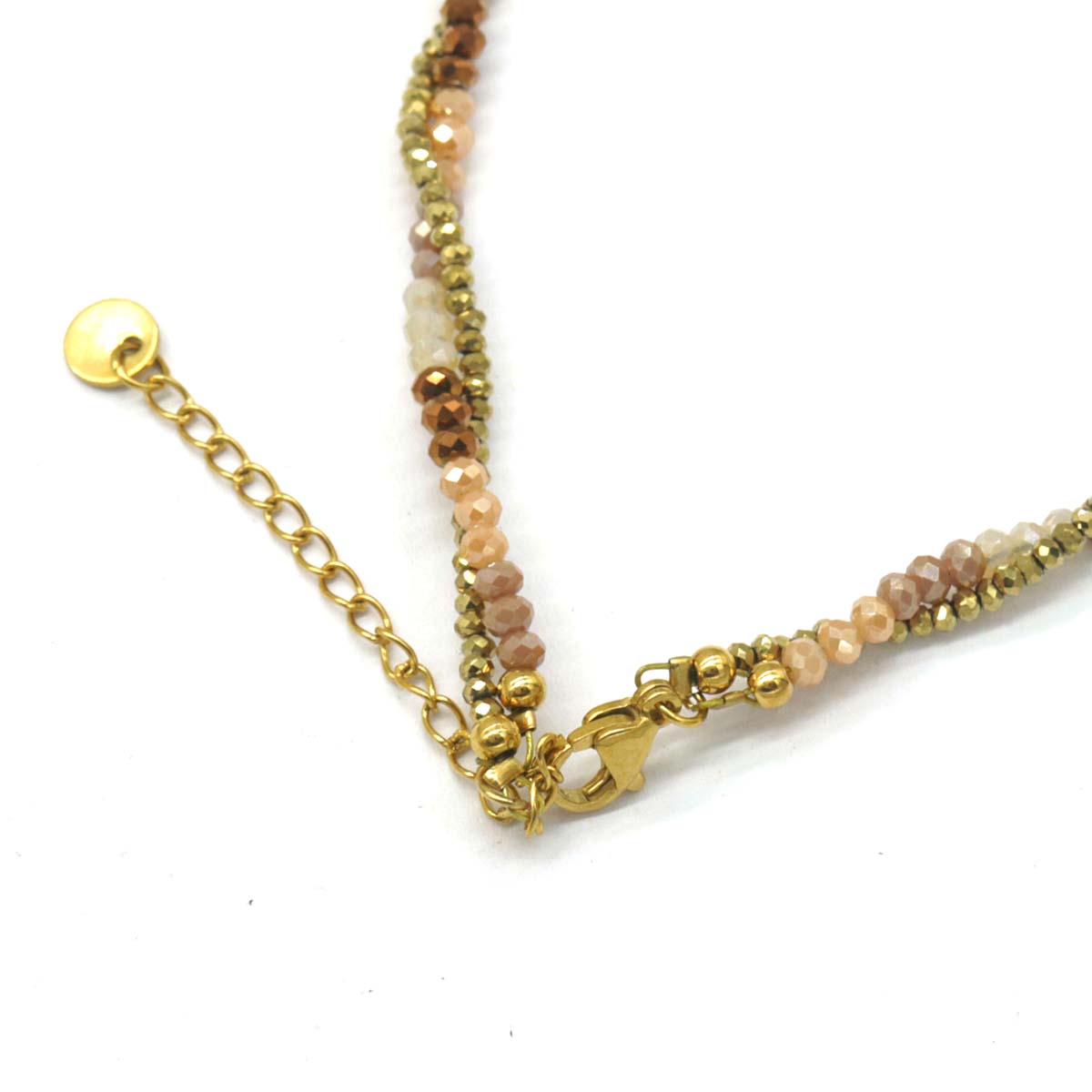 I-E17.1 N221-322 No. 6 S. Steel Necklace Glassbeads 39-45cm Brown