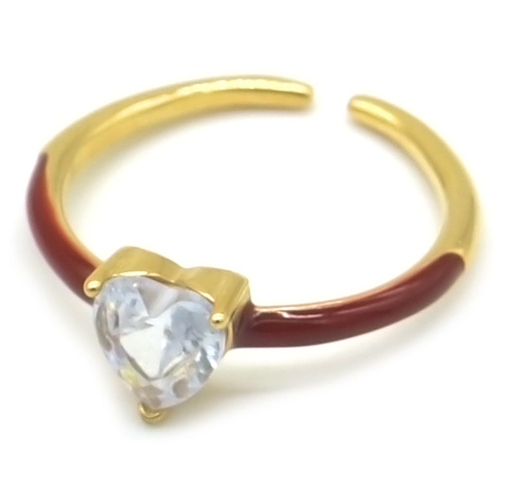 H-A7.4 R221-241G S. Steel Ring CZ Heart Bordeaux Adjustable