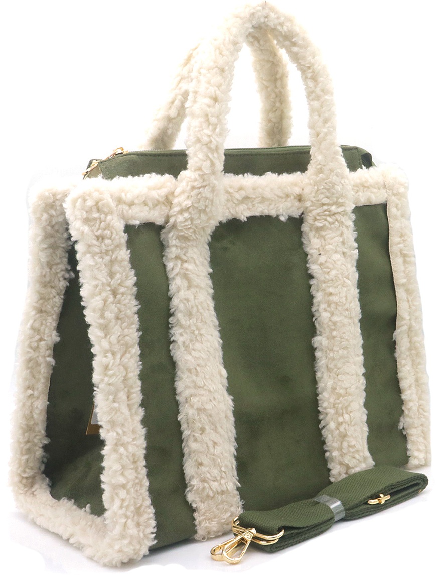 Y-B5.1 BAG1021-001-3 PU Faux Fur Shopper Bag 33x24.5x16cm Green