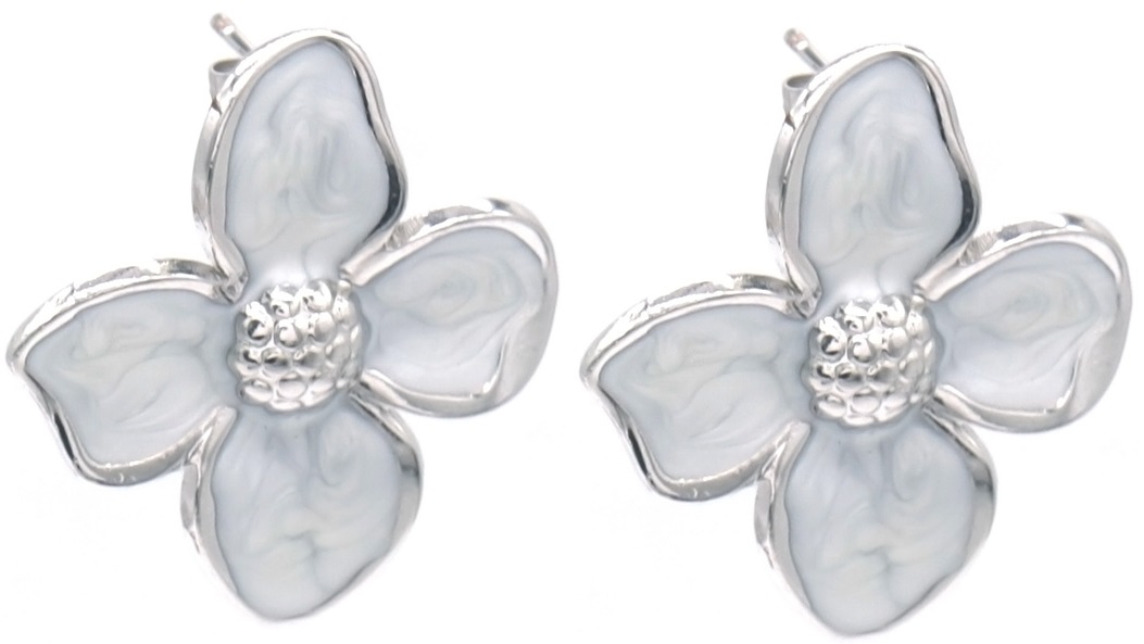 D-E6.3 E091-063S-2 S. Steel Earrings Flower 3cm