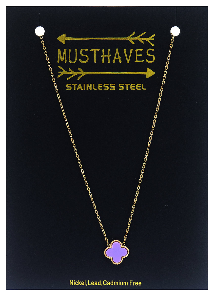 B-C8.2 N088-049G S. Steel Necklace Clover Purple