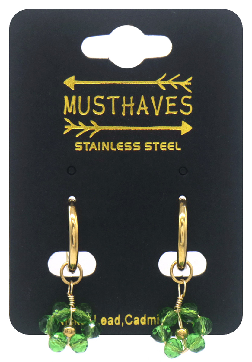 E-B6.3 E103-232-5 S. Steel Earrings Glassbeads 3x1.5cm