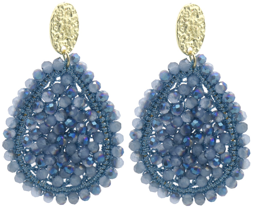 G-B24.2 E007-059-4 Earrings Faceted Glass Beads 7x4cm