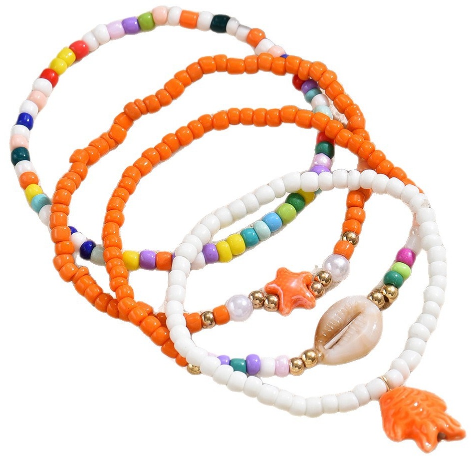 A-D19.4 ANK2620-044 Anklet Set 4pcs Orange