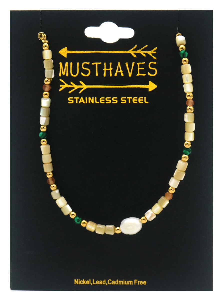 E-E18.5  B2583-028G S. Steel Bracelet Glassbeads - Stone 16-21cm