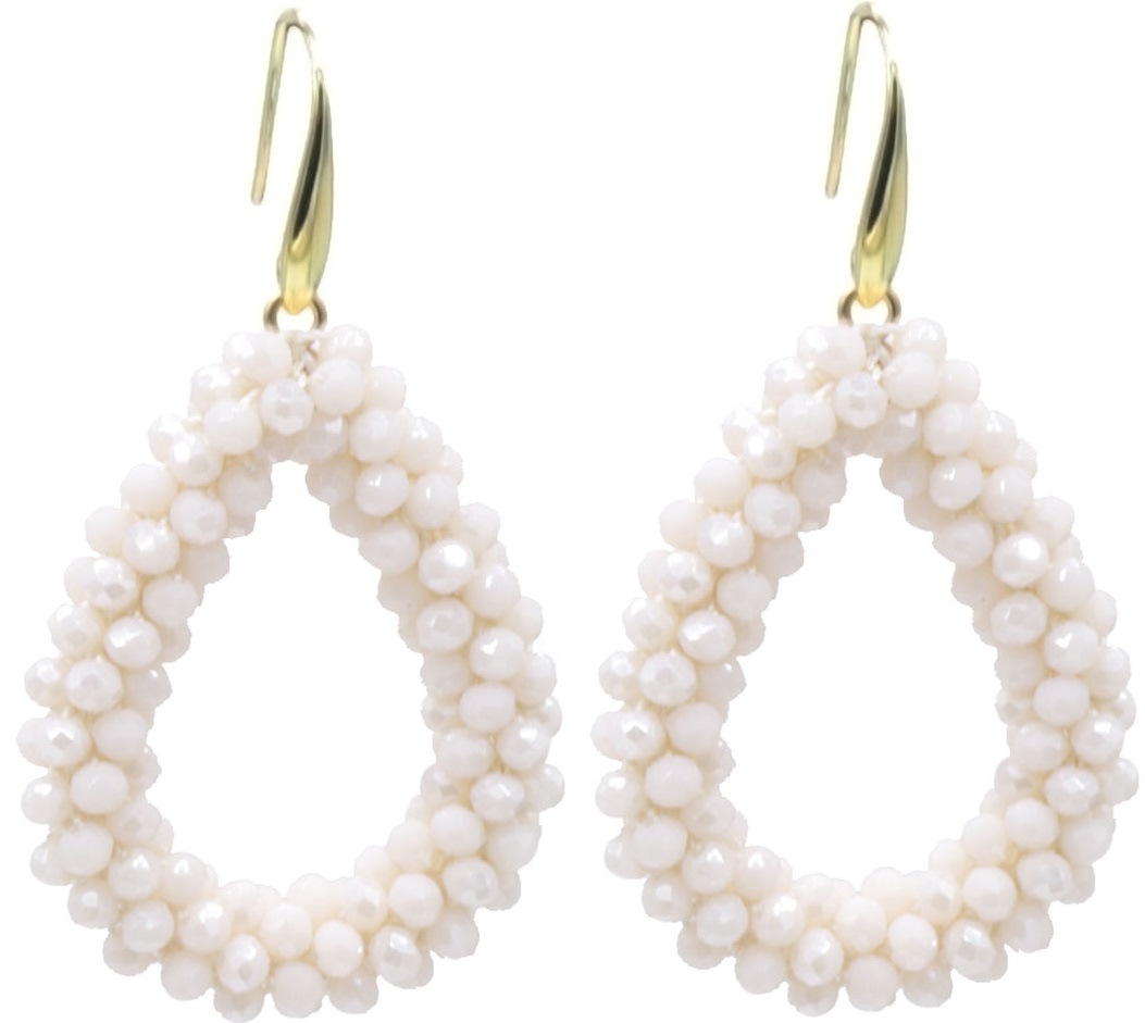 F-B11.2 E007-001-38 Faceted Glass Beads 4.5x3.5cm Beige