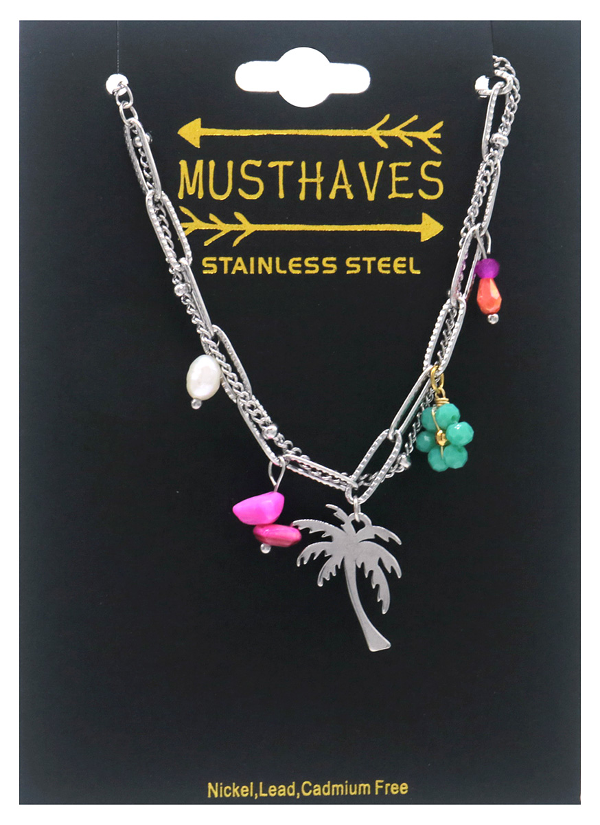 B-D9.2 B1036-002S S. Steel Bracelet Palmtree 16-21cm