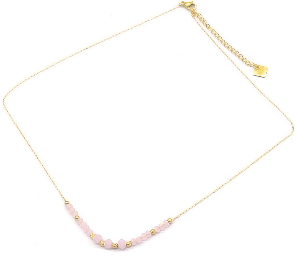 D-C6.3 N623-001C S. Steel Necklace Glass 39-44cm Pink