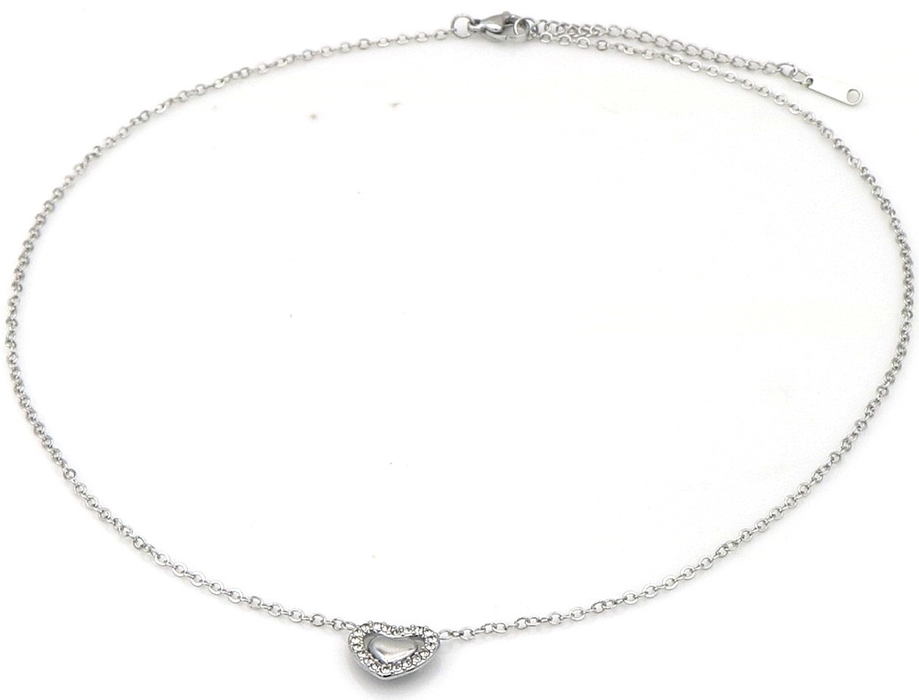 G-C18.4 N25106-069S S. Steel Necklace Heart Crystals 40-45cm