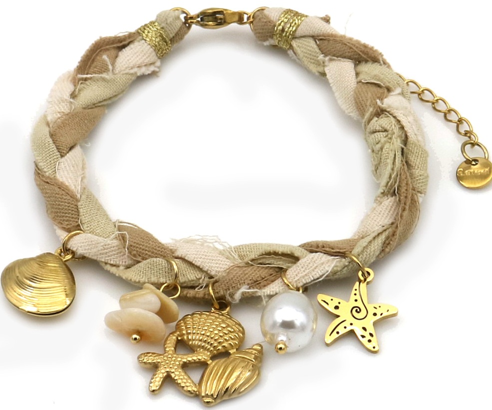 I-F6.3  B221-504-2 Rope Bracelet S. Steel Charms 16-21cm Brown