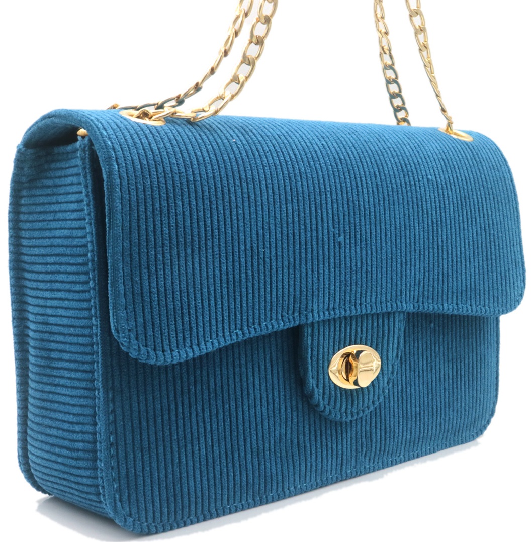 R-D8.2 BAG1020-003-6 PU Bag with Rib Fabric 27x17x7.5cm Blue
