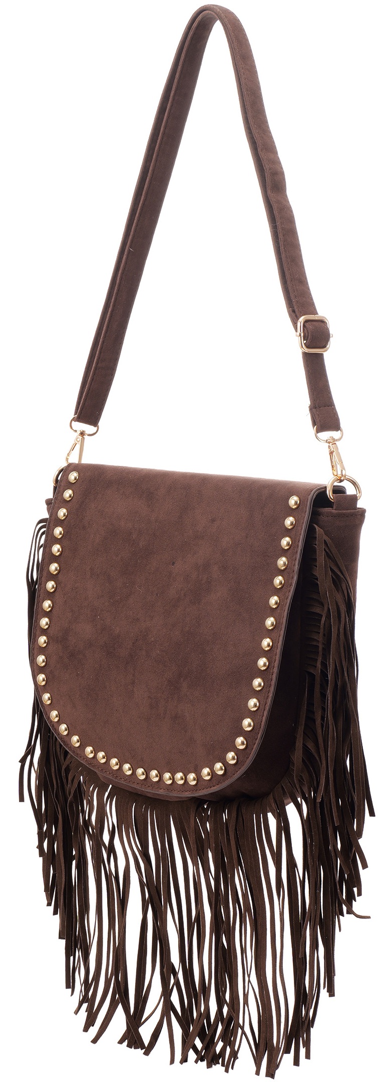 R-G8.2 BAG1122-001-3 PU Bag Fringes and Studs 30x27cm Brown