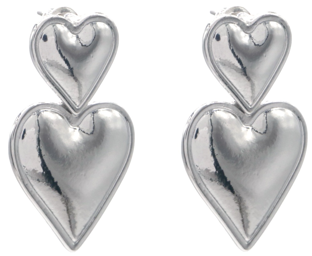 A-E21.2 E2591-080-6 Fashion Earrings Hearts 3.5cm Silver