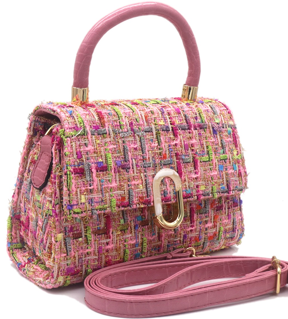Q-M8.2  BAG1020-001-5 PU with Fabric Bag 21x16x8cm Pink