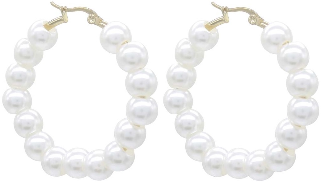 D-E2.2 E015-014G-L S. Steel Earrings Pearls 4.5cm