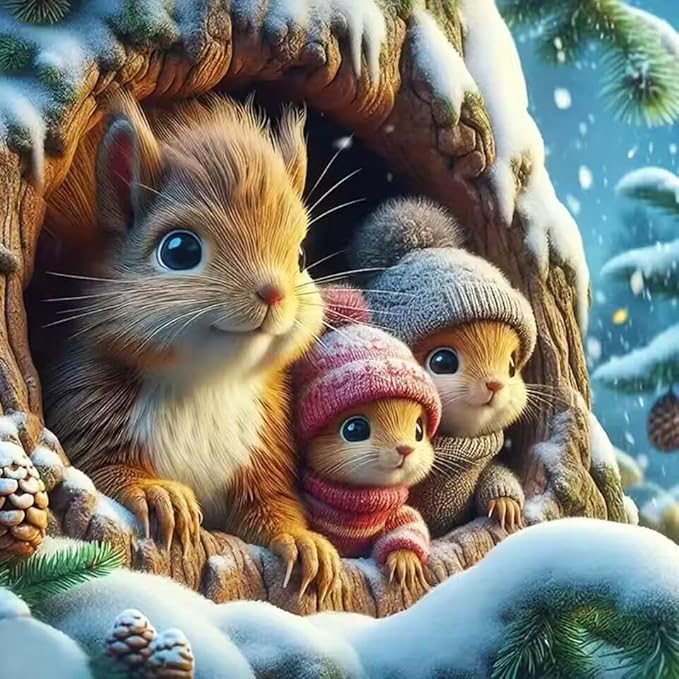 Q-I2.1 DP2545078  Diamond Painting Canvas 40x30cm - Painting 35x25cm Squirrels