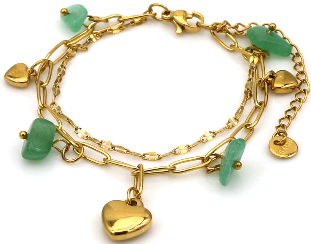 G-B5.4 B2583-032G-4 S. Steel Bracelet Hearts - Stones 16-21cm Green