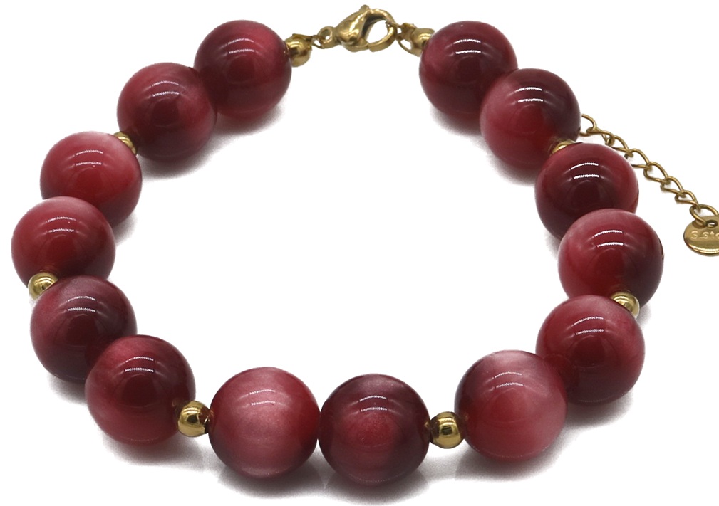 D-F22.1  B1144-004-6 S. Steel Bracelet Acrylic Beads Purple