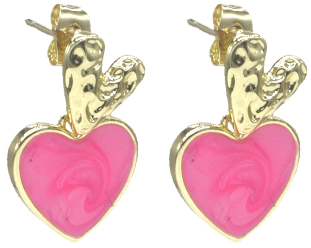 B-F6.2 E2591-077-3 Fashion Earrings Heart 2.2cm Pink