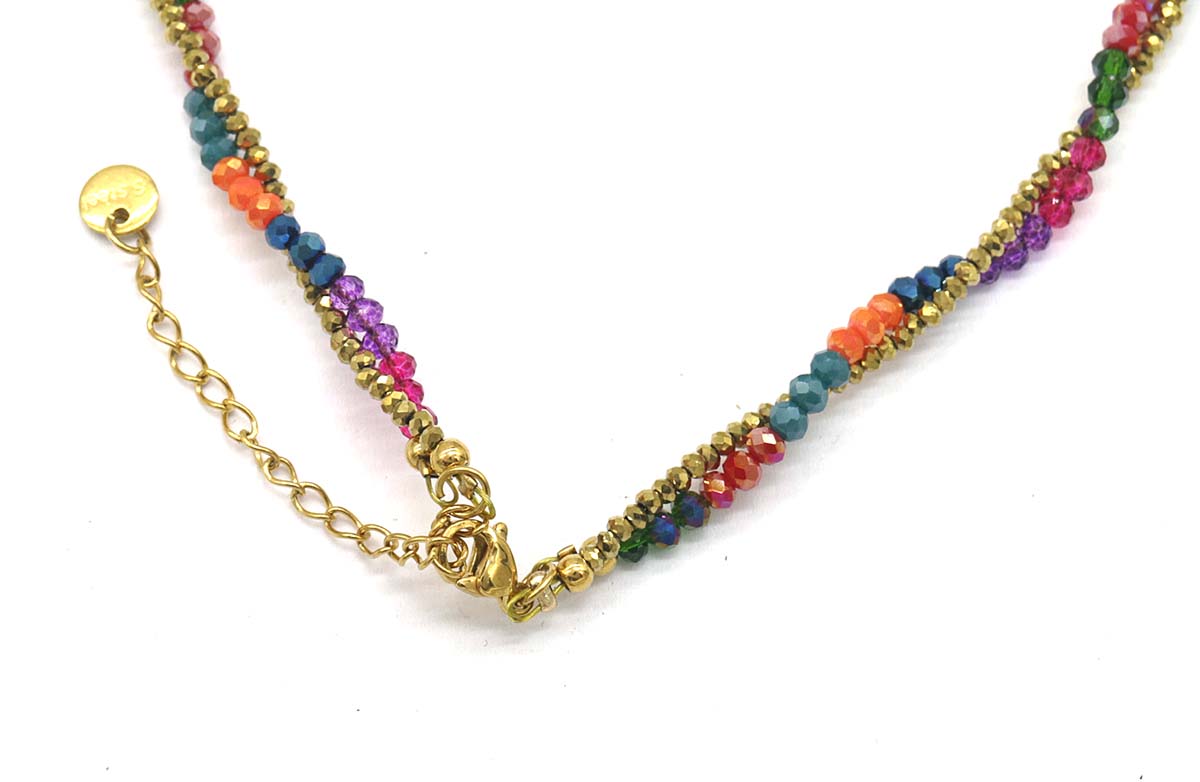 I-F19.3 N221-322 No.3 S. Steel Necklace Glassbeads  39-45cm Multicolor