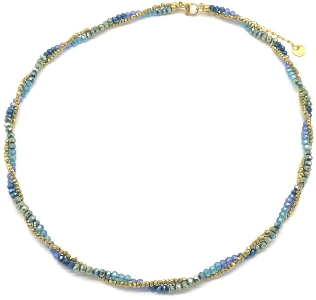 I-F4.1 N221-322 No.2 S. Steel Necklace Glassbeads  39-45cm Blue