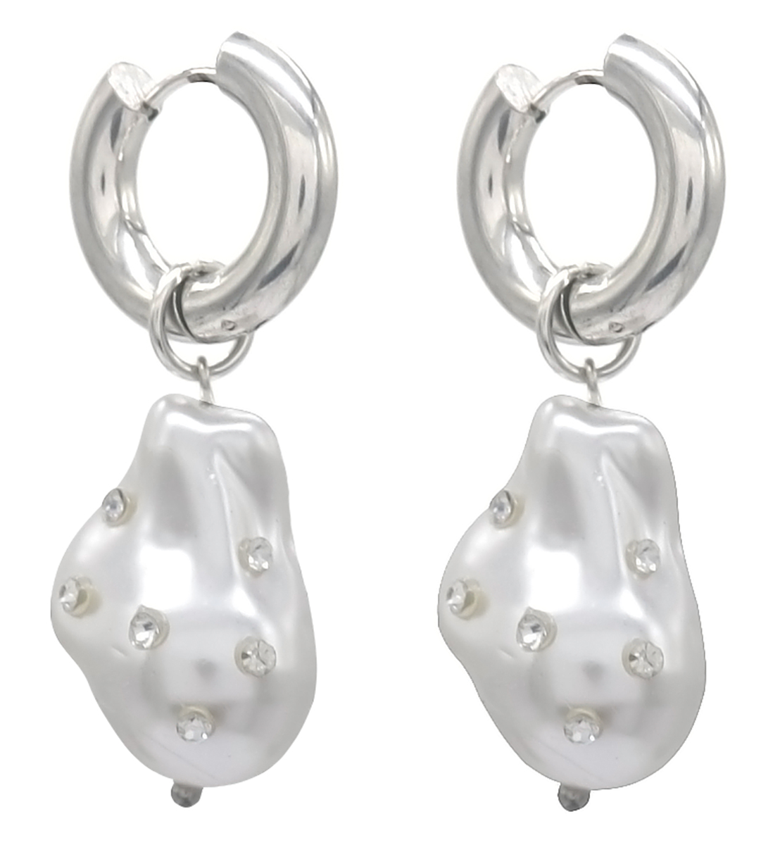 H-A6.3 E221-390S S. Steel Earrings Pearl-Crystals 4.5x2cm