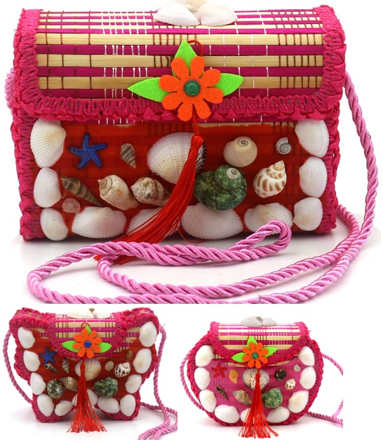 L-E7.1 BAG1159-003 Woven Bag Shells 15x11x7cm - Mixed Designs - 1pc