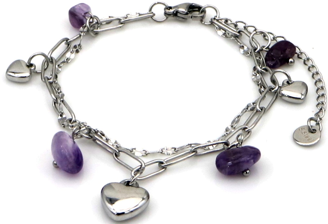 A-A3.3 B2583-032S-6 S. Steel Bracelet Hearts - Stones 16-21cm Purple