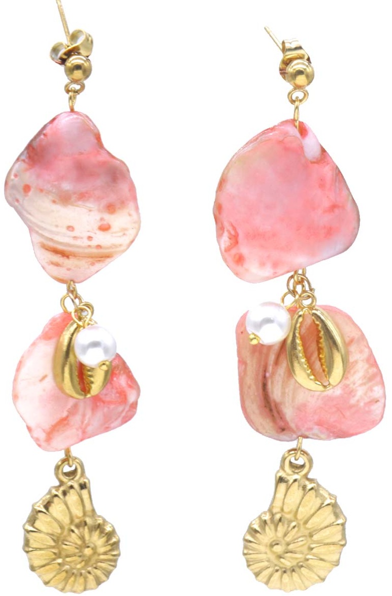 I-F5.3  E074-097G S. Steel Earrings Shells 6.5cm