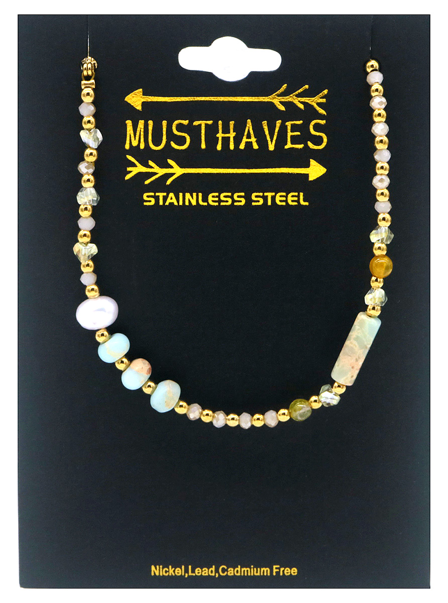 E-D5.4 B2583-026G S. Steel Bracelet Glassbeads - Stone 16-21cm