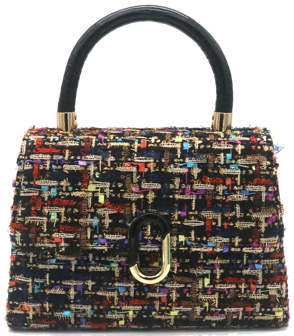 Q-F8.2 BAG1020-001-1 PU with Fabric Bag 21x16x8cm Black