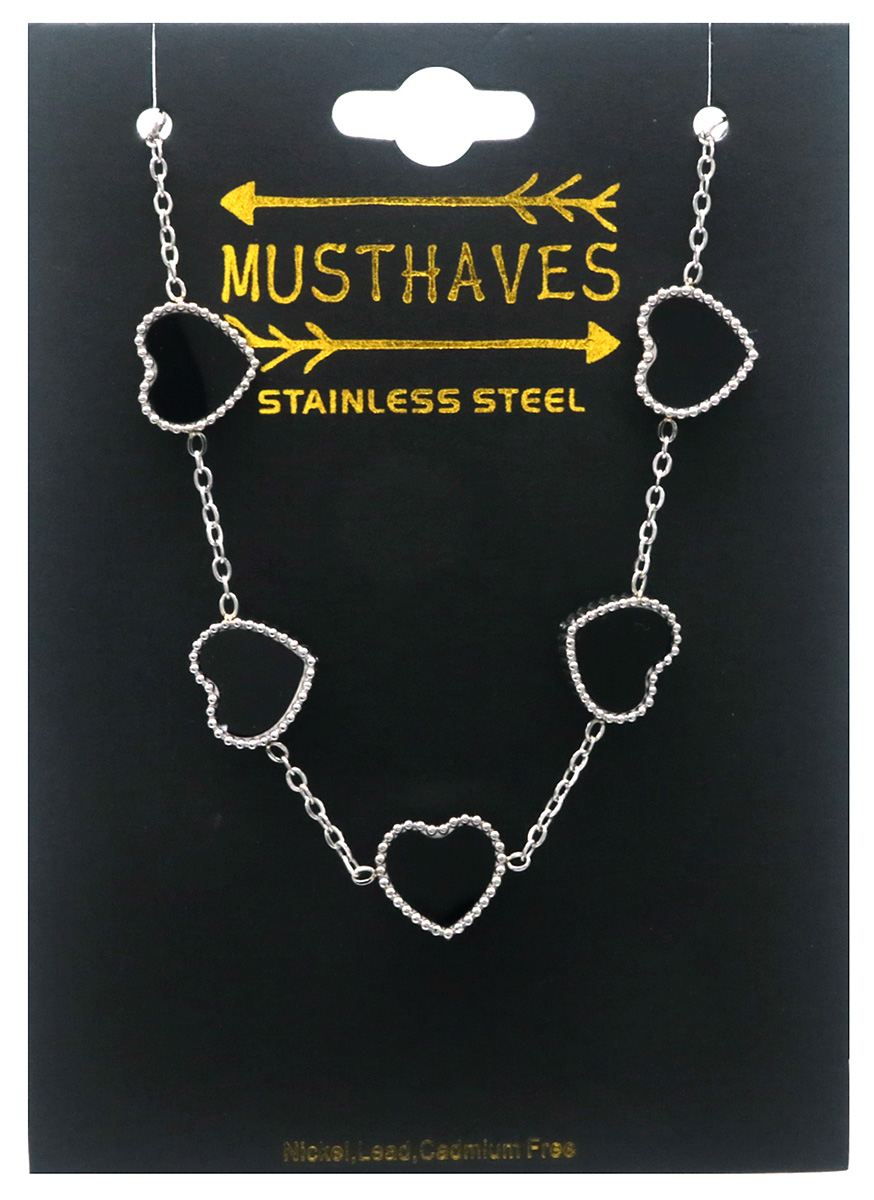 H-E6.3  B1033-003S S. Steel Bracelet Hearts Black 16-21cm