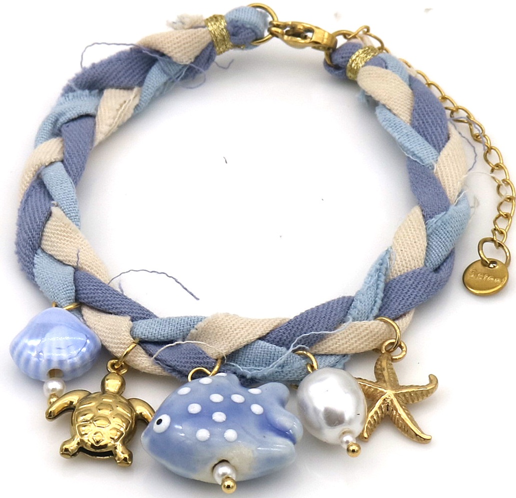 I-F6.1 B221-504-8 Rope Bracelet S. Steel Charms 16-21cm Blue