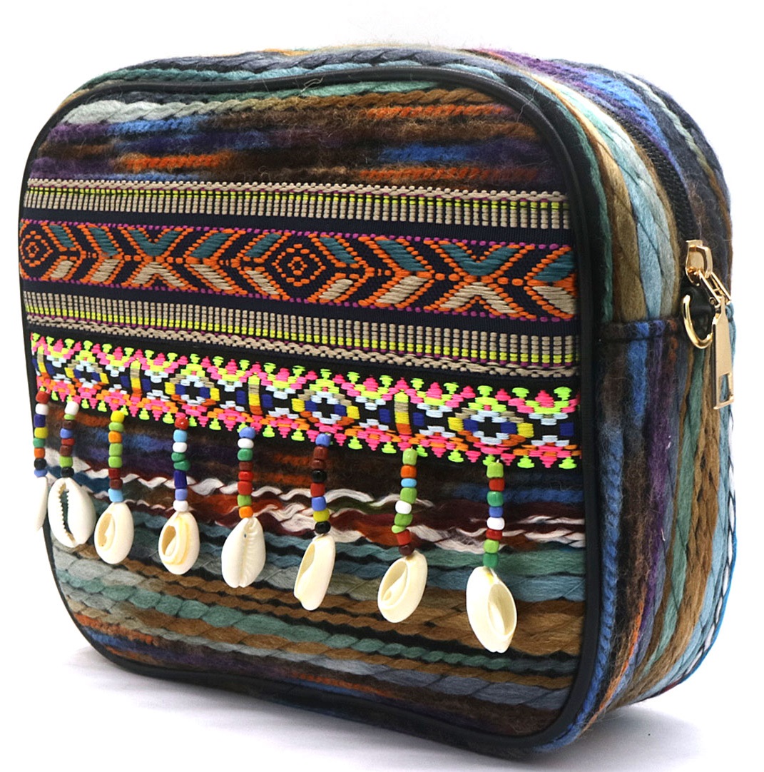 X-B10.1 BAG606-002B Woven Bohemian Bag Shells Blue 25x20x5cm