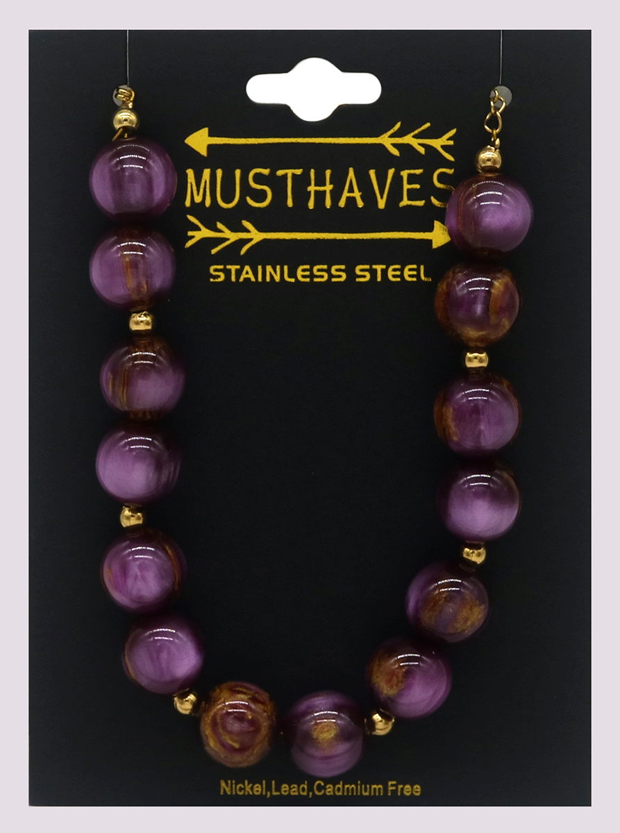 B-A22.3 B1144-004-3 S. Steel Bracelet Acrylic Beads Purple