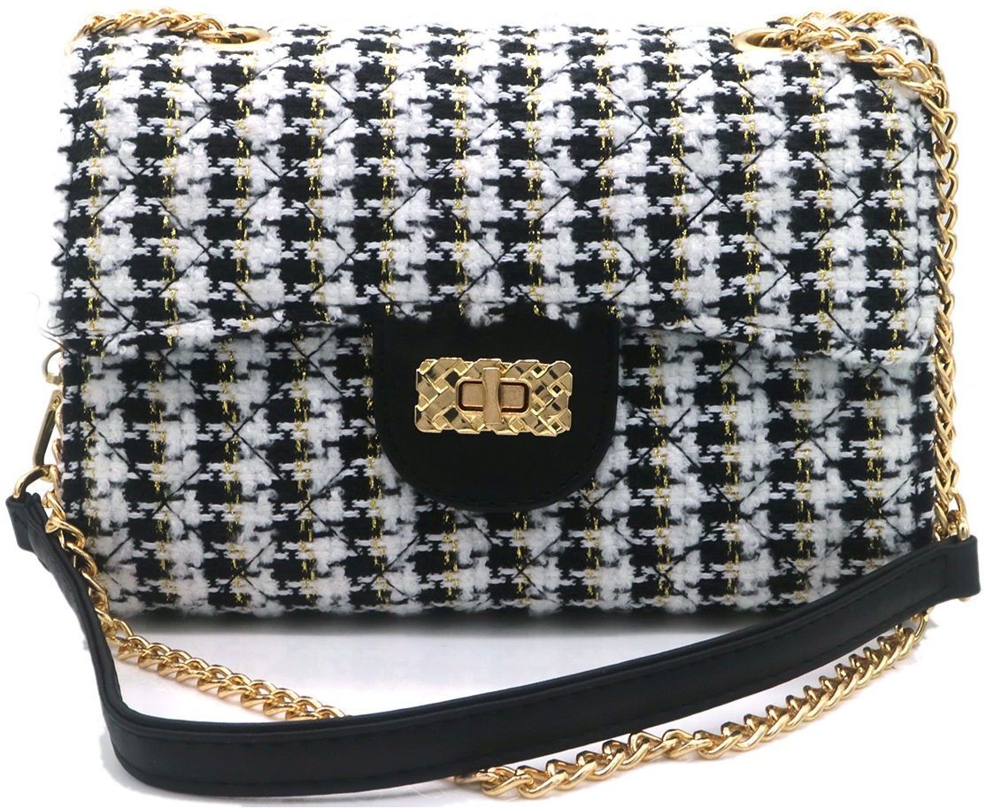 T-K3.2 BAG1020-002-1 PU Bag with Fabric 22.5x16x9.5cm Black-White