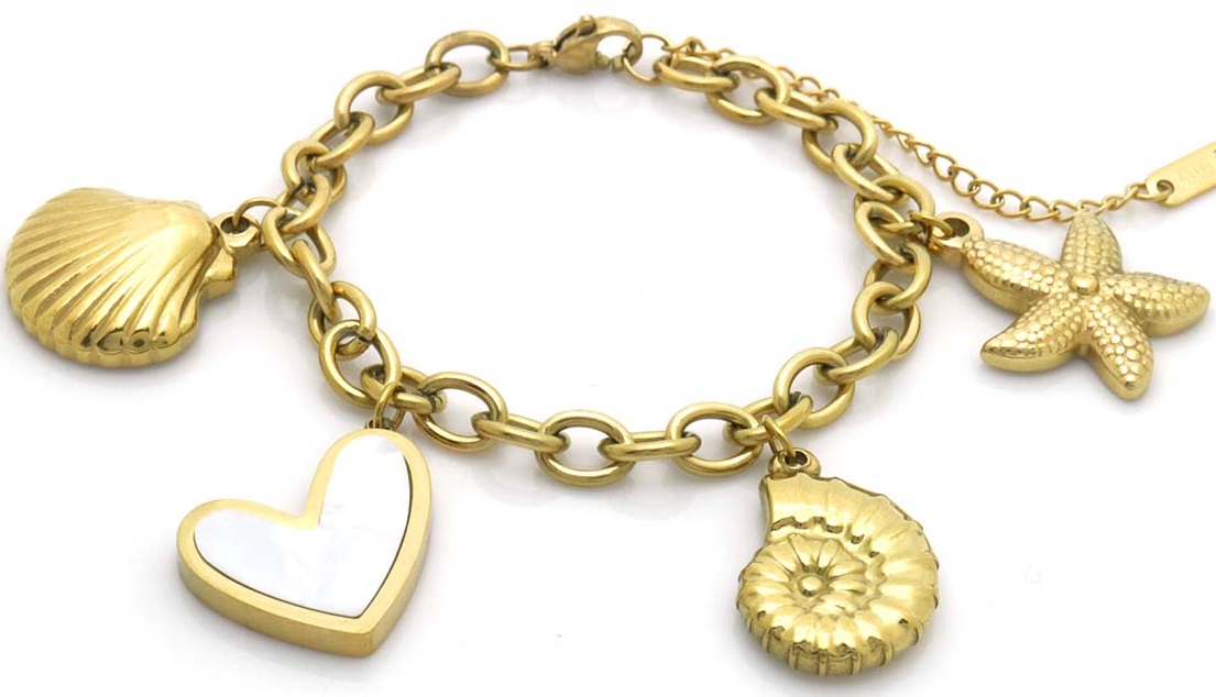 E-F9.3 B2503-006G S. Steel Bracelet Charms MOP