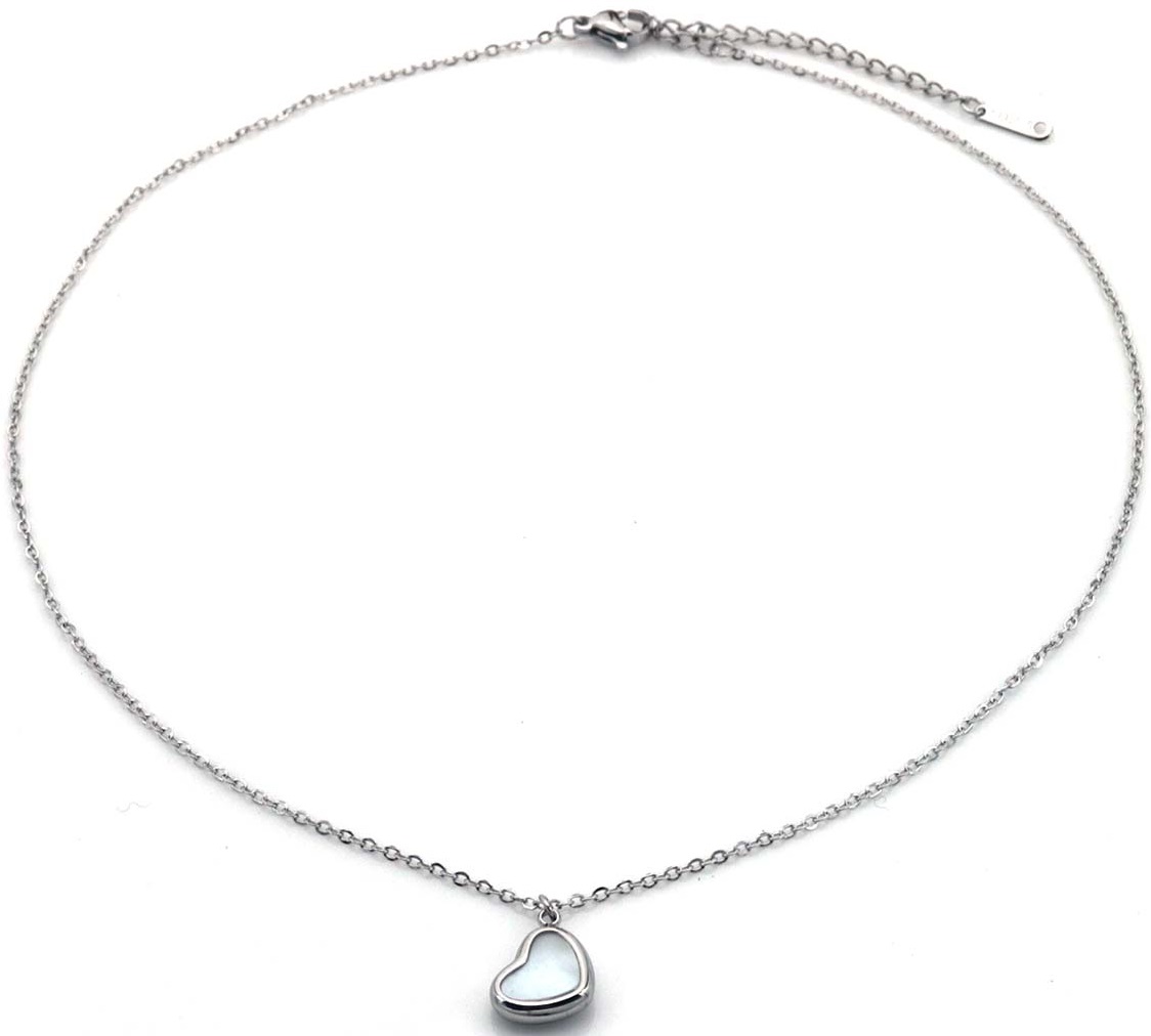 C-E3.2 N2517-014S S. Steel Necklace 10mm Heart MOP 40-45cm