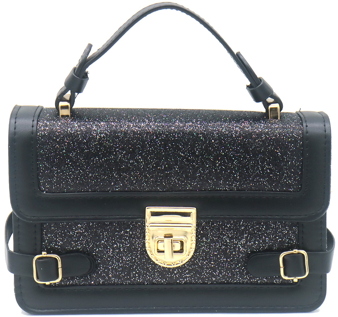 Y-E4.2 BAG1016-002-1 Pu Bag Glitters 19.5x12.5x7cm Black