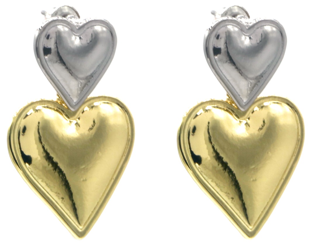 A-D2.3 E2591-080-5 Fashion Earrings Hearts 3.5cm Silver-Gold