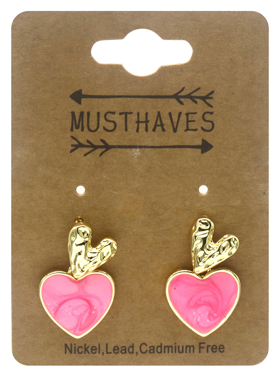 B-F6.2 E2591-077-3 Fashion Earrings Heart 2.2cm Pink