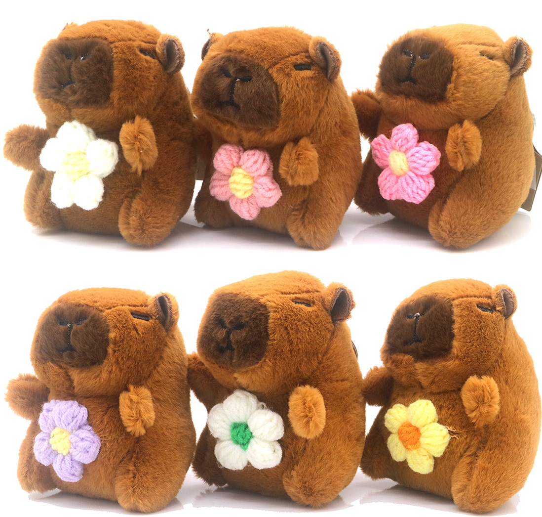 Z-C5.2 KY2521-068 Keychain Plush Capybara 11cm Flowers - Mixed Colors - 1pc