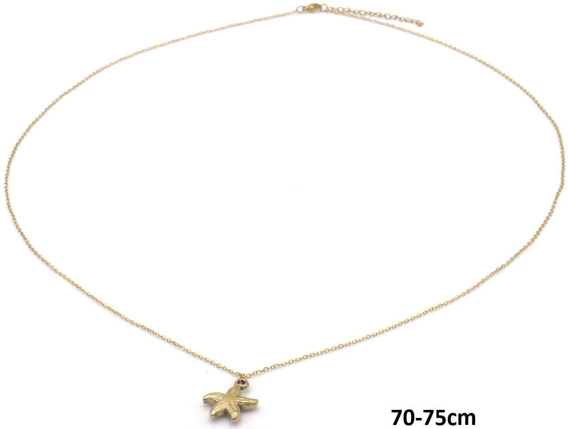 A-C2.2 N2556-004G-1 Long S. Steel Necklace Starfish 70-75cm